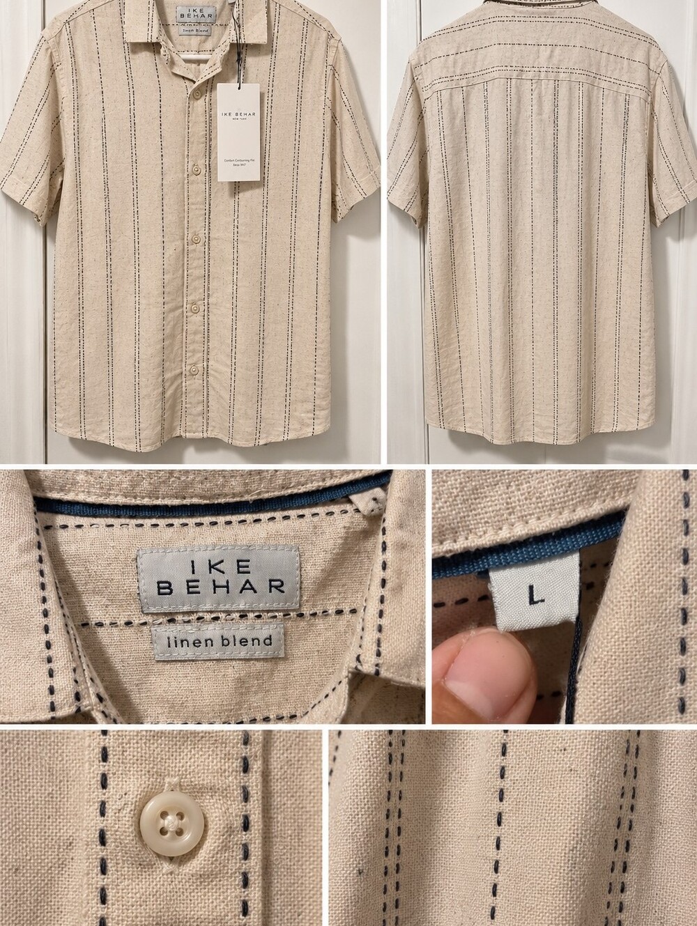 Ike Behar Linen Blend Button Down Shirt Size Large NWT